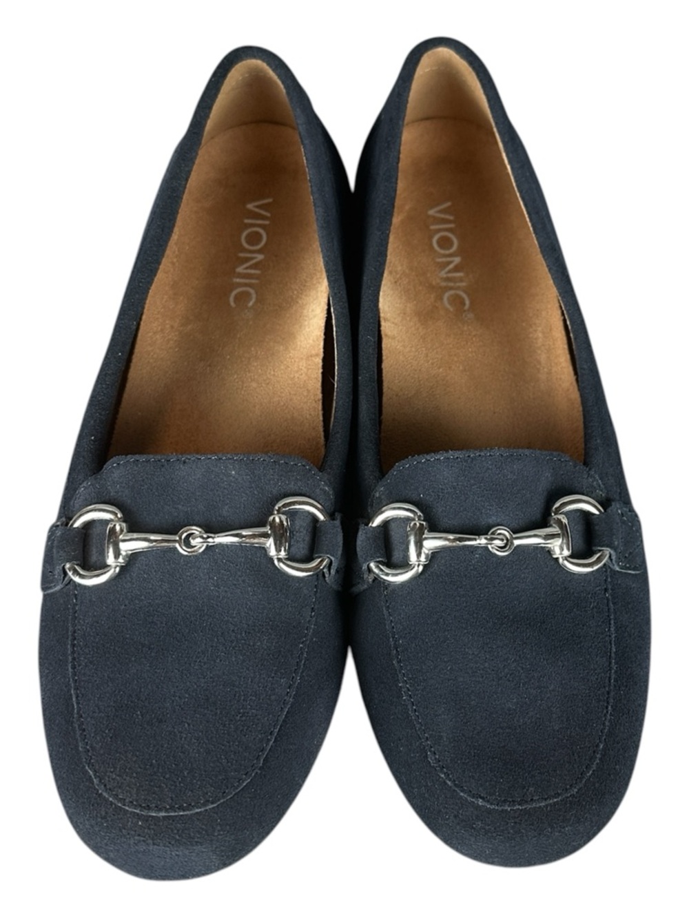 Vionic Bibiana Suede Loafers Women’s 7.5 Navy Silver Horsebit Comfort Orthotic